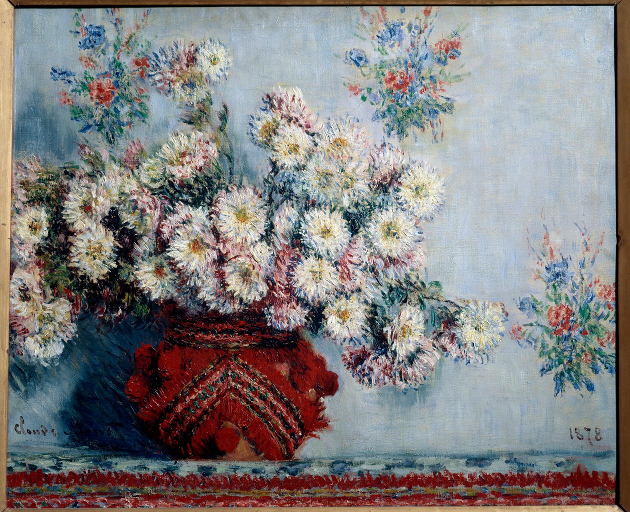 クロード・モネ（1840-1926）の「菊の絵」 1878年、油彩・キャンバス、Dim.0.54x0.65 m パリ、オルセー美術館 - クロード・モネ（1840-1926）の「菊の花」の絵 作： クロード・モネ