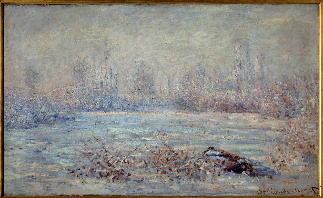 1880年のヴェトゥイユ付近の霜 クロード・モネ（1840-1926）の絵画 1880年 薄さ0.61×1m パリ、オルセー美術館蔵 作： クロード・モネ