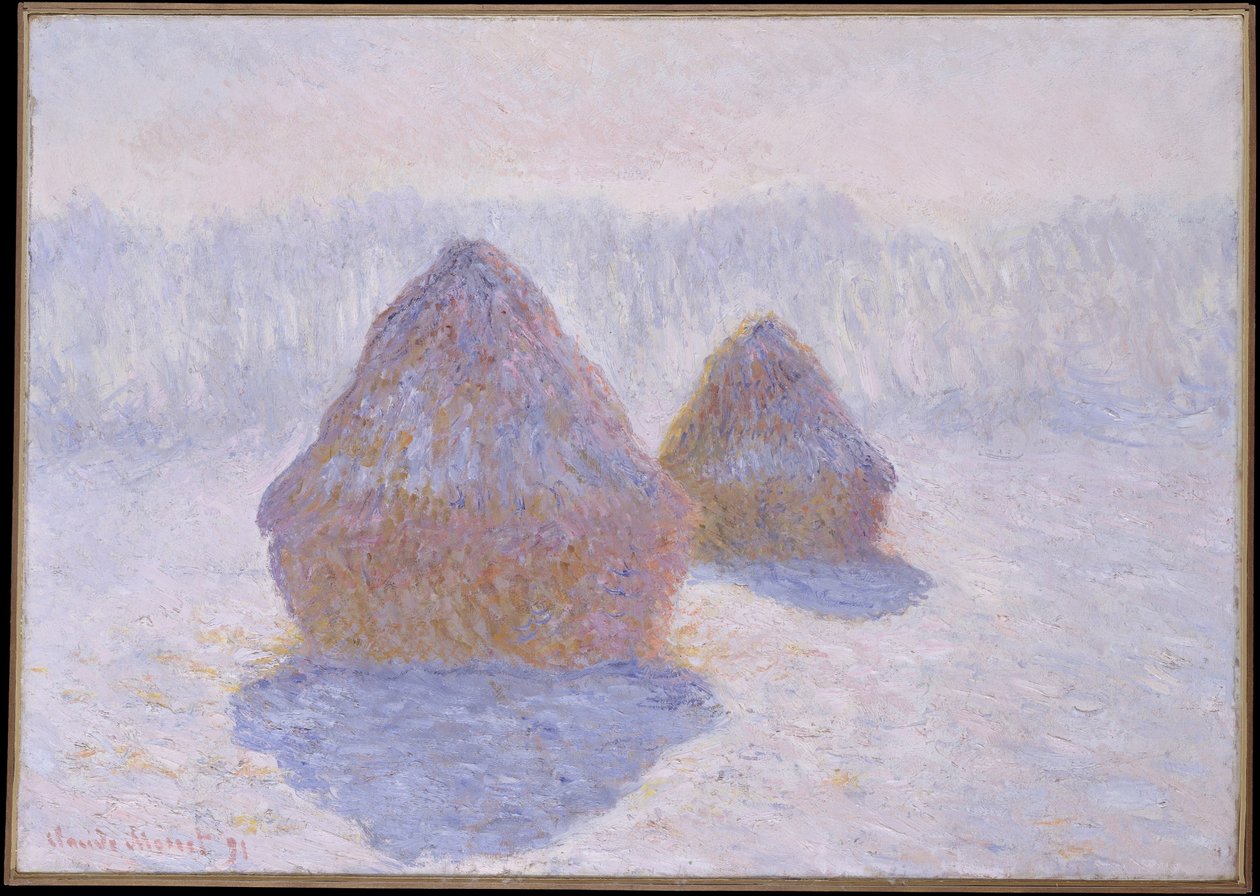 干し草の山（雪と太陽の効果） 作： クロード・モネ