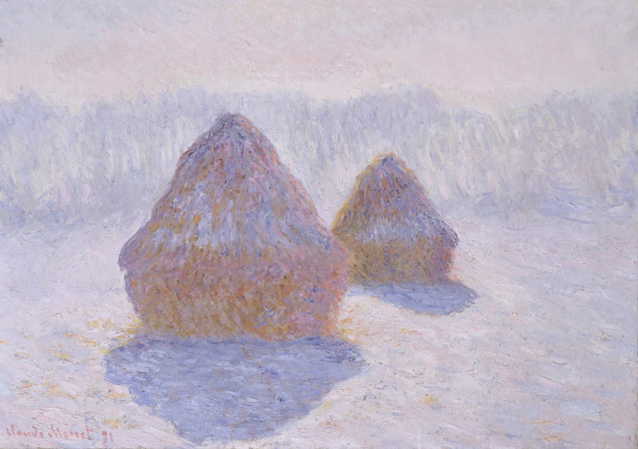 干し草の山（雪と太陽の影響） 作： クロード・モネ