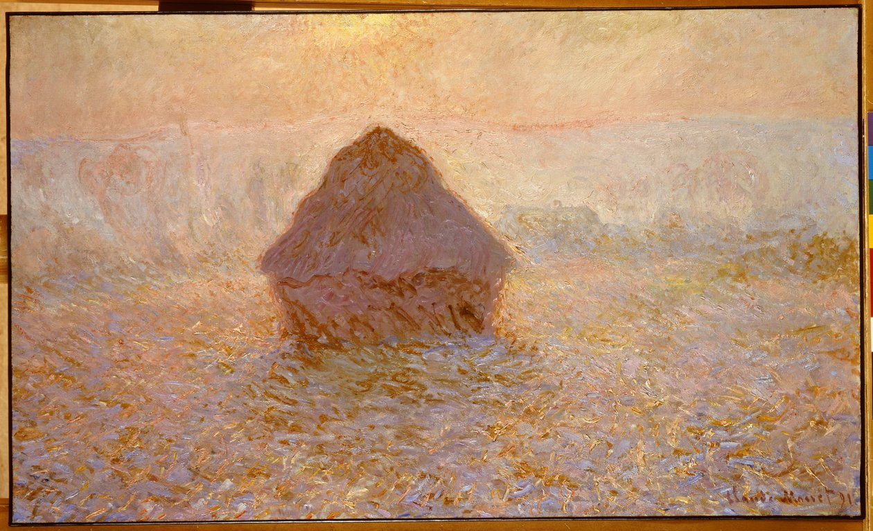 干し草の山、霧の中の太陽 作： クロード・モネ