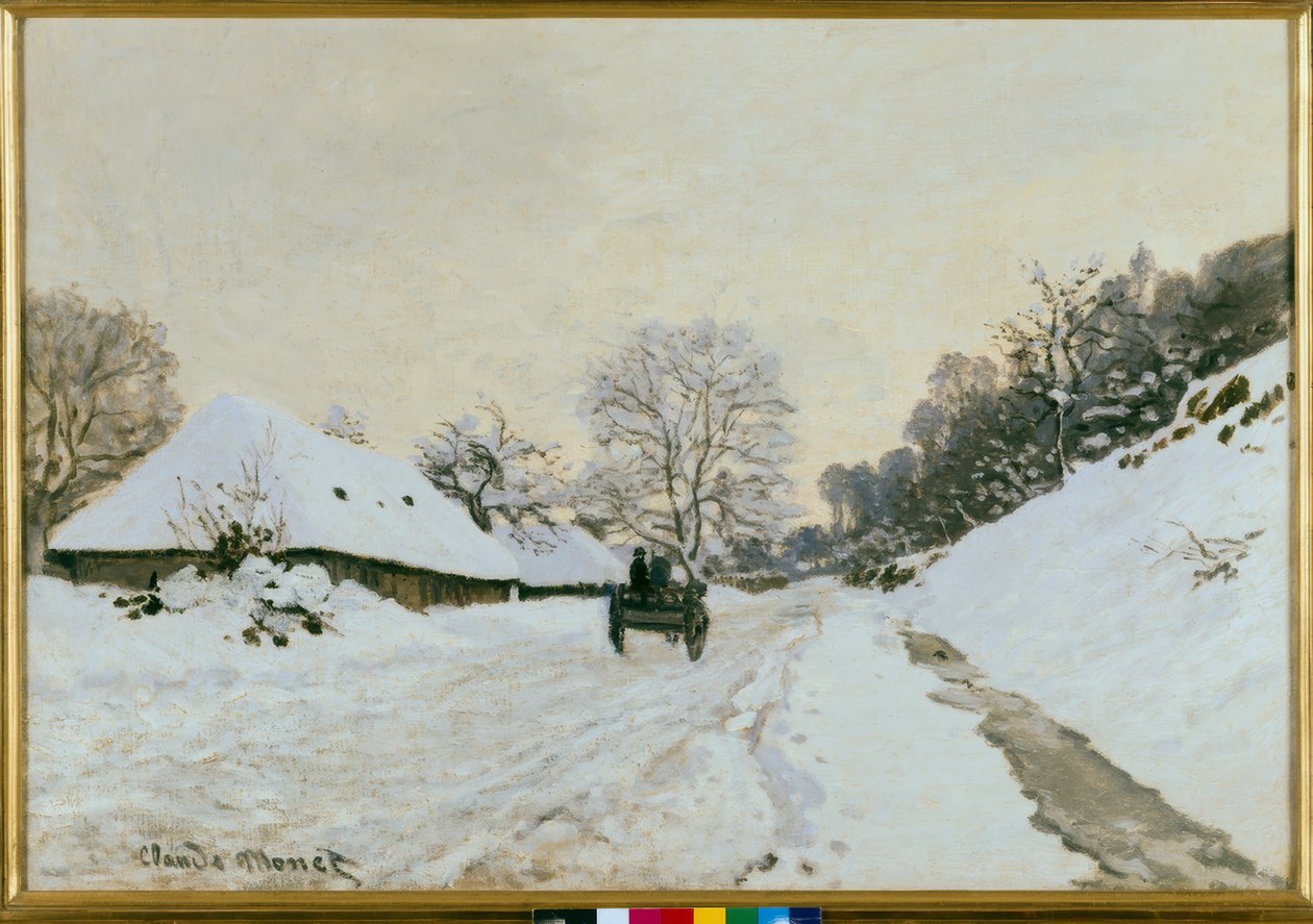 カート。オンフルールの雪道 作： クロード・モネ
