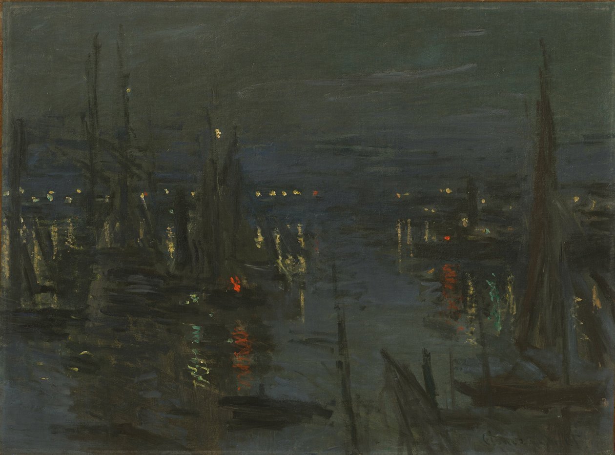 ル・ポート・デュ・アーヴル、夜の効果 夜のル・アーヴルの港、1873年。 作： クロード・モネ