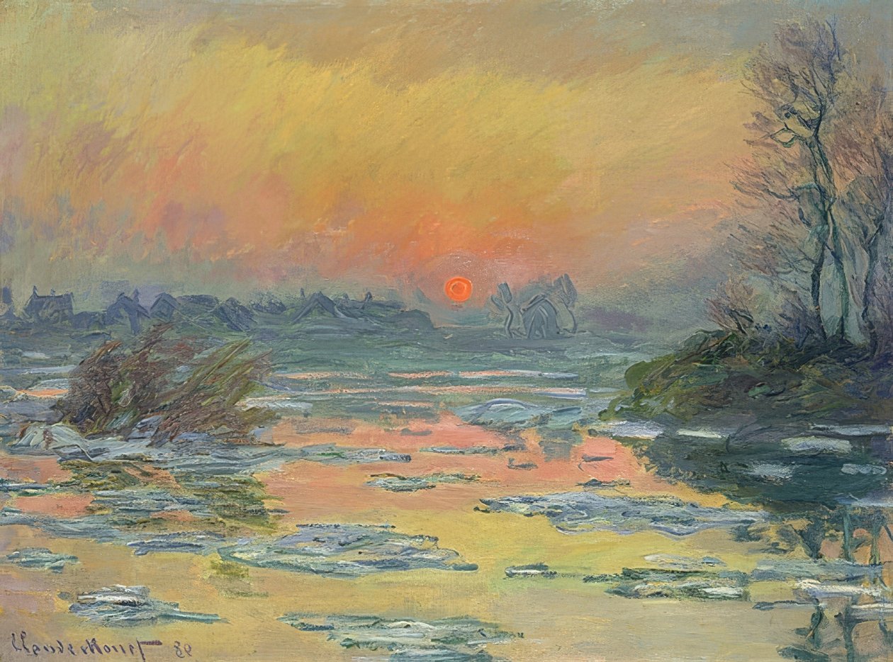 セーヌ川に沈む夕日（Coucher de Soleil sur la Seine）。 1880 作： クロード・モネ