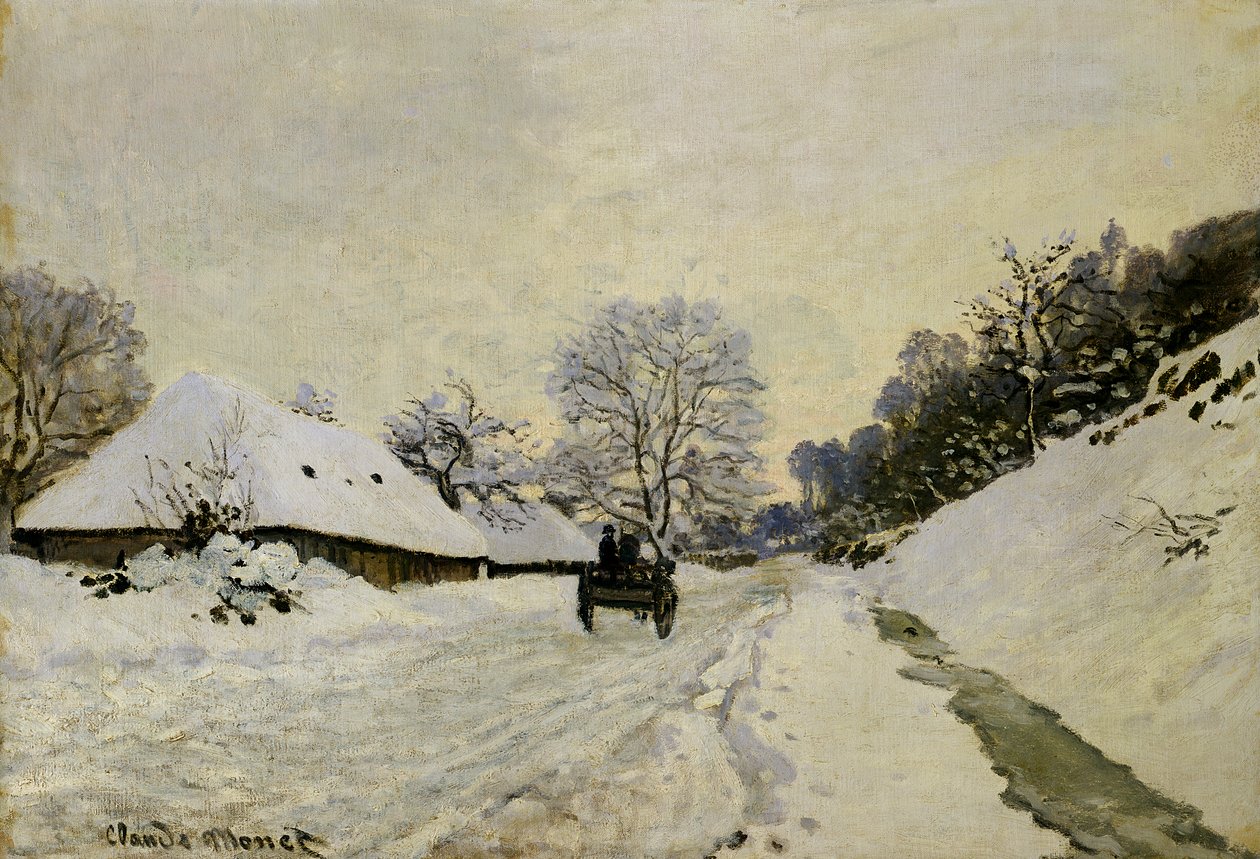 カート、またはオンフルールの雪の下の道、1865 作： クロード・モネ