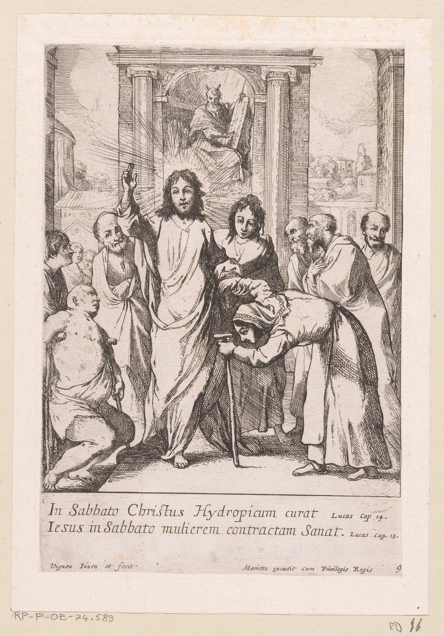 安息日に足の不自由な男と曲がった女が癒される Miracula Domini Nostri Jesu Christi (シリーズタイトル) キリストの奇跡（シリーズタイトル） 作： クロード・ヴィニヨン