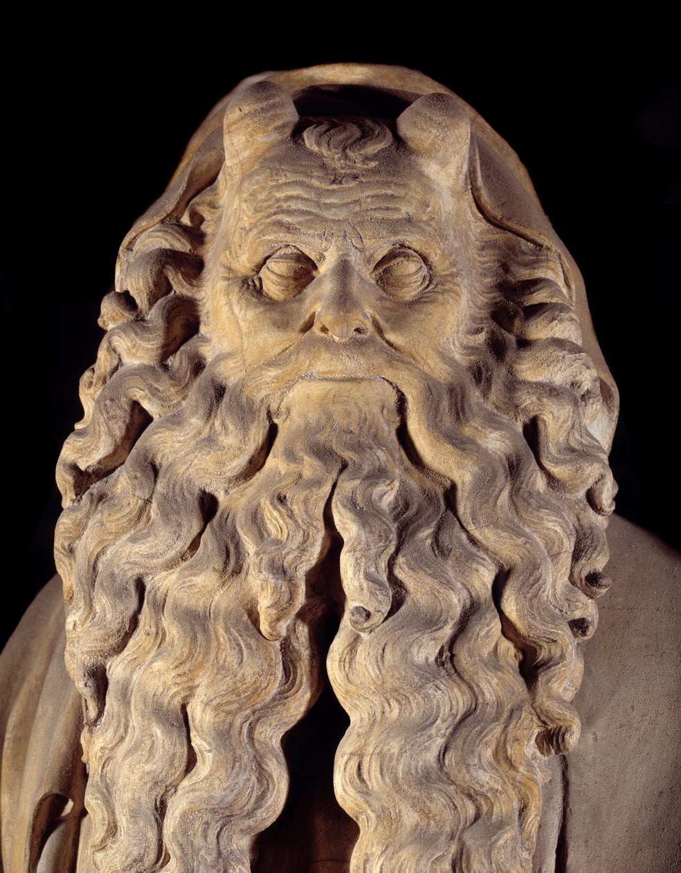 Flämische Gotik: der Prophet Moses. Detail des Sockels mit den Darstellungen von Daniel, Zacharias, Jesaja, Moses, Jeremia und David von Claus Sluter (1350-1406) bekannt als der Brunnen von Moses von Claus Sluter