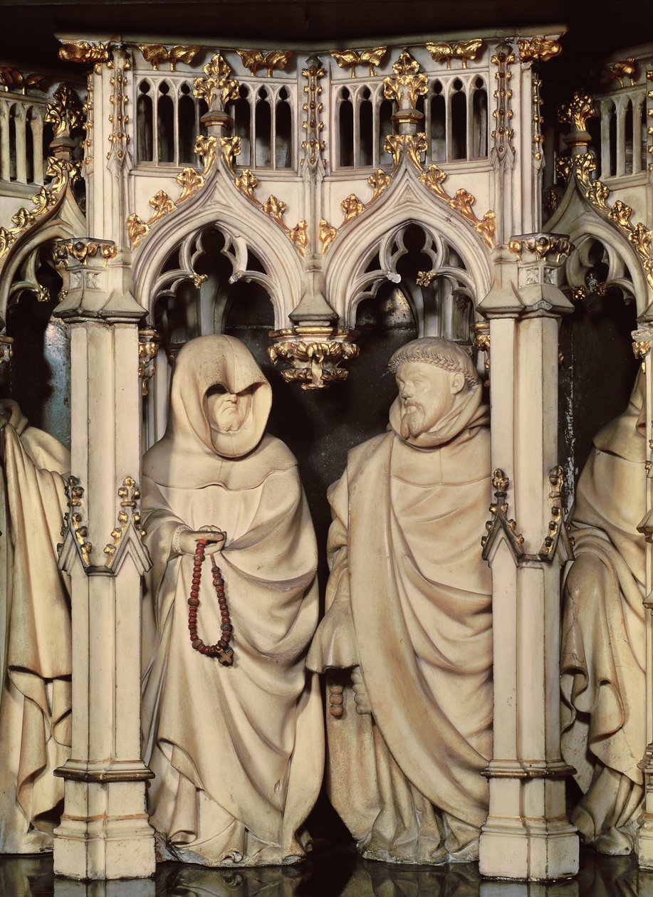 フィリップ・ザ・ボールド（1342-1404）の墓 2人の弔問客の詳細、シャンモールのシャルトルーズ教会より 作： クラウスとマービルジャンド（d.1389）スリューター