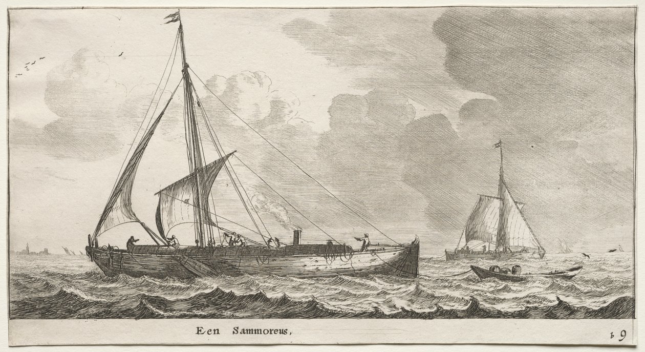 さまざまな船とアムステルダムの景色 (Verscheÿde Ships and Gesichten van Amstelredam)、パート II: 商人 作： クレマン・デ・ジョンヘ