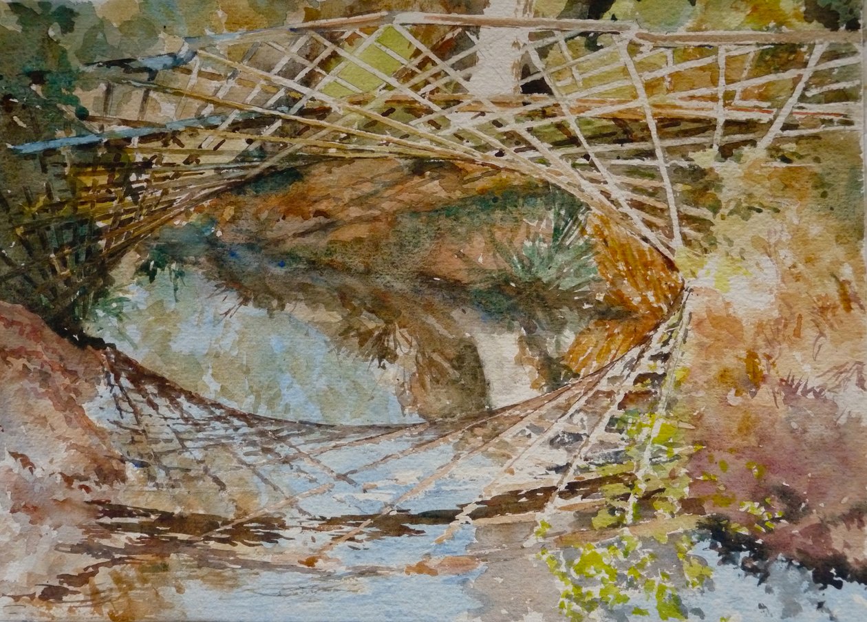 カワセミ橋-紅葉、2010年（水彩画） 作： クライブ・ウィルソン
