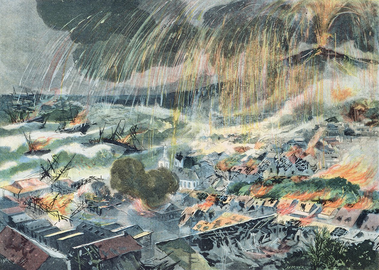 マルティニーク島の火山の噴火、「Le Petit Parisien」、1902年5月15日から 作： クレマンオーギュストアンドリュー