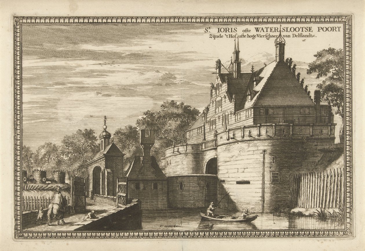 デルフトの Waterslootse Poort のビュー St. Joris または Waterslootse Poort being 