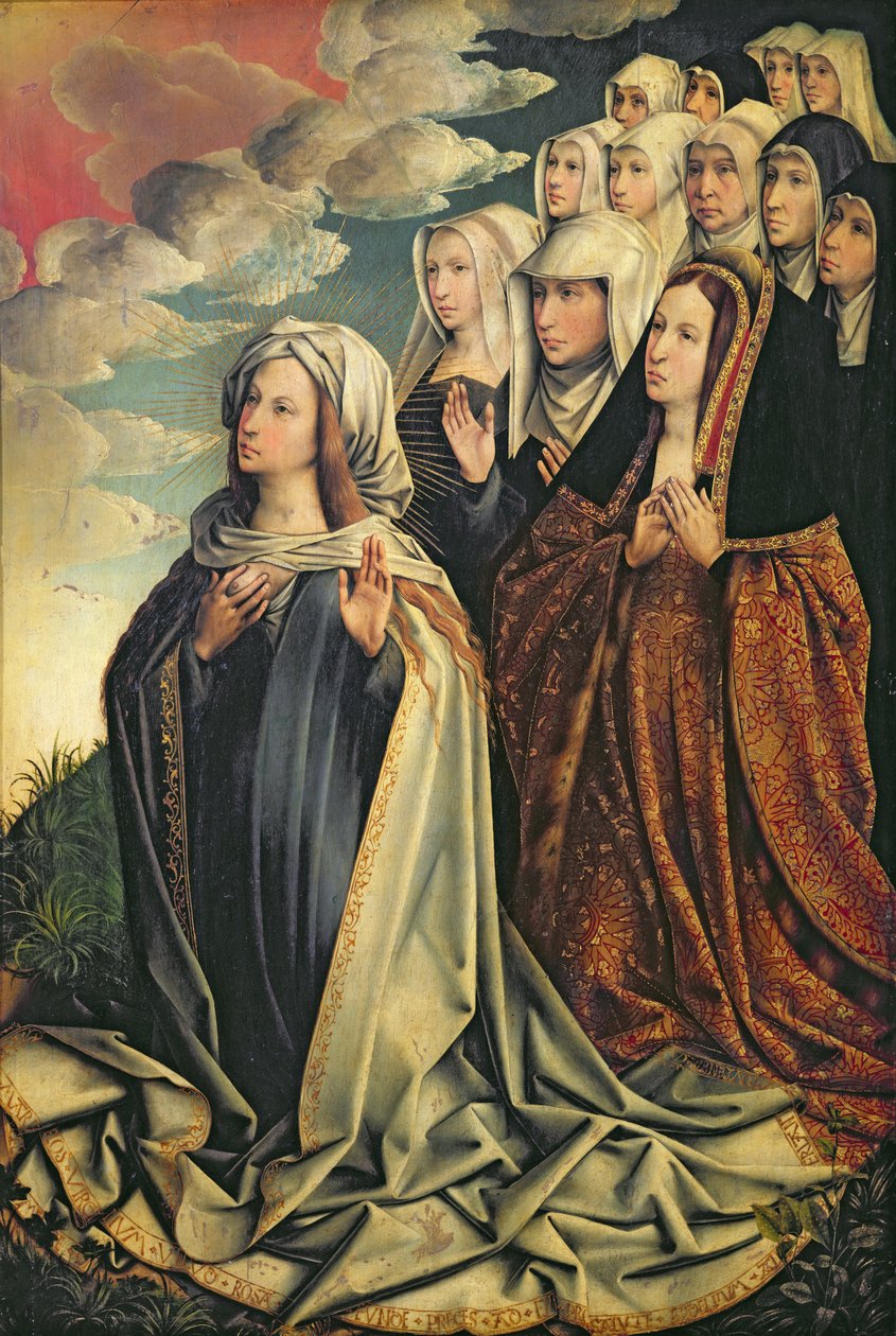 メディエーターのメアリーとジョアンナザマッド（1479-1555）とその側近、祭壇画の右側のパネル（223222も参照） 作： コリンデコター