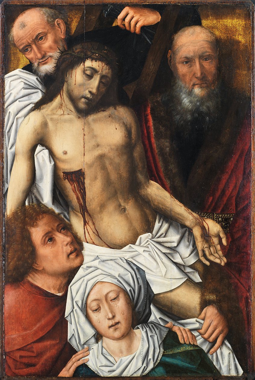 十字架からの降下 - Colijn De Coterによる絵画（1440年頃または1445-1522または1532年頃）、木に油彩、約1500、98x65 cm - 十字架からの降下、Colijn De Coterによる木に油彩 - Museo de Bellas Artesデ ビルバオ 作： コリンデコター