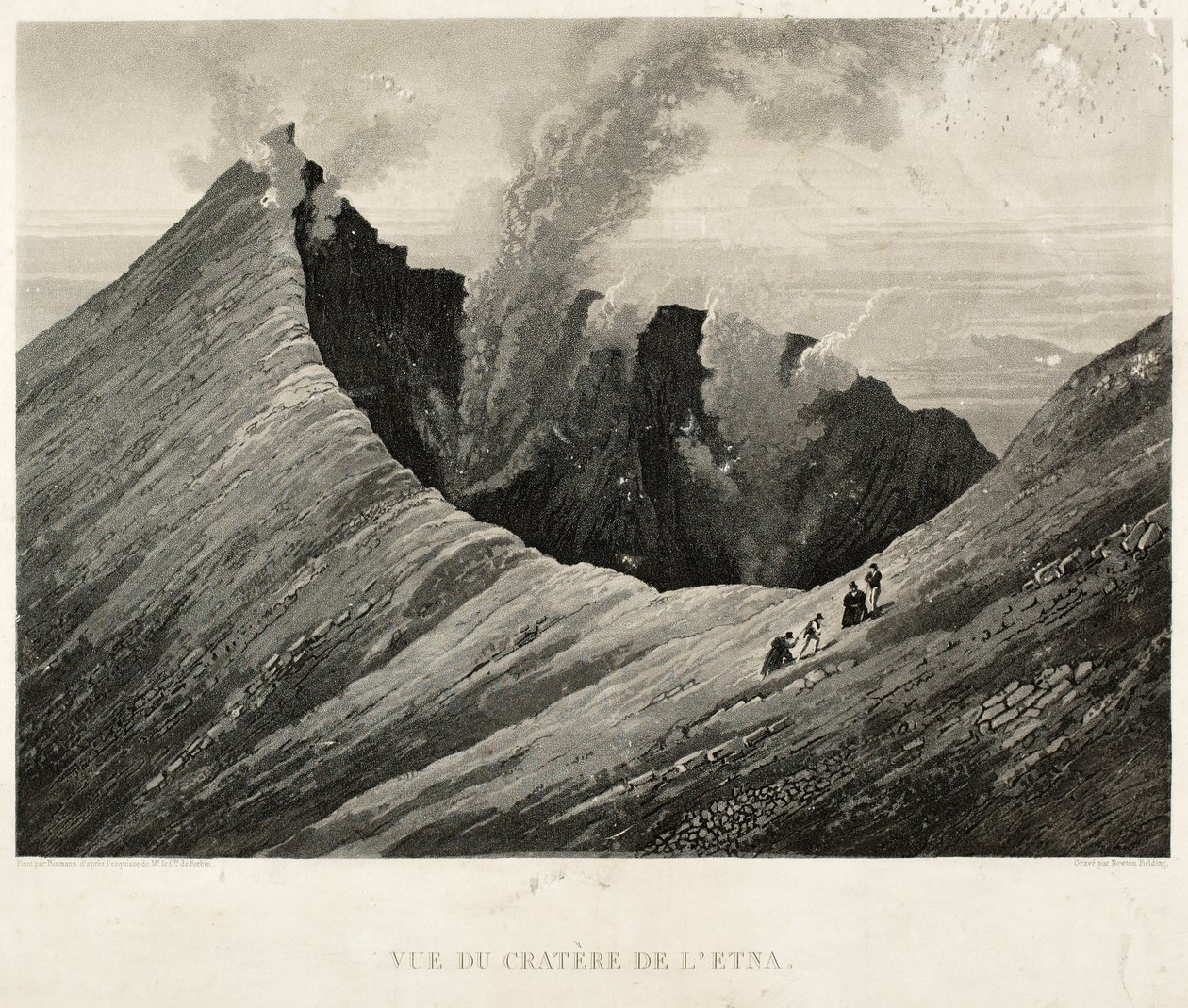 ニュートンフィールディング（1799-1856）（アクアチント）によって彫刻されたエトナ山のクレーターのビュー 作： フォルテコント