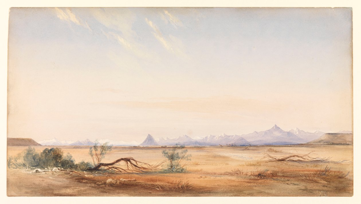神秘の平原から見たアンデス山脈、サンタ・クルス近郊、1878年頃（水彩画） 作： コンラッドマルテンス