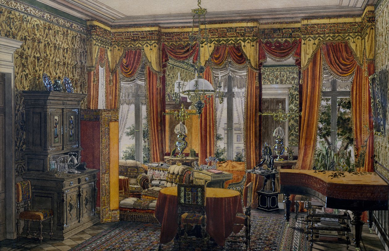 ベルリンの応接室、コンラッド・フォン・ムラルト（1779-1869）による水彩画 作： コンラッドフォンムラルト