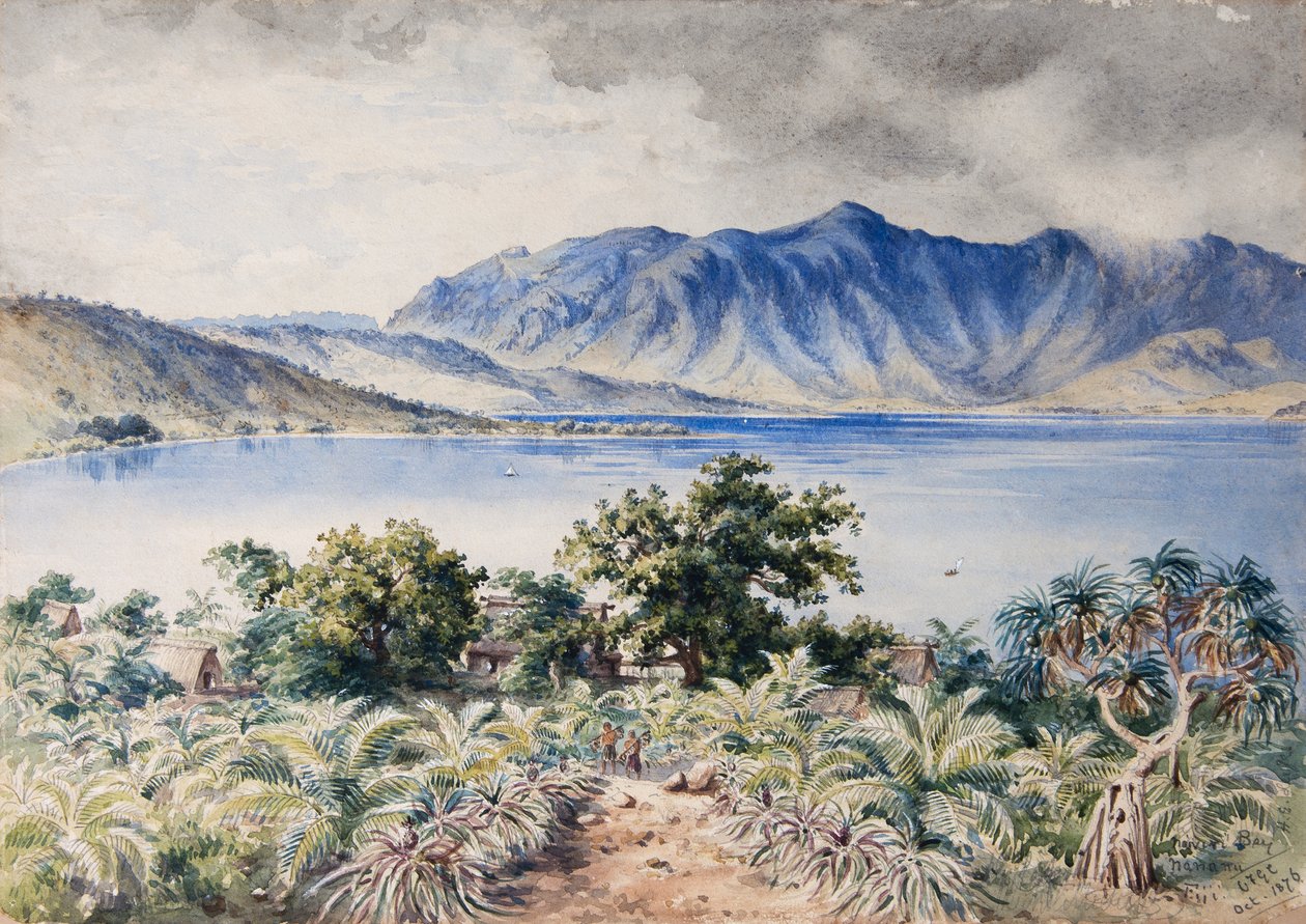 ナイヴィリ湾、ナナヌ、フィジー 1876年（水彩画） 作： コンスタンス・フレデリカ・ゴードン・カミング