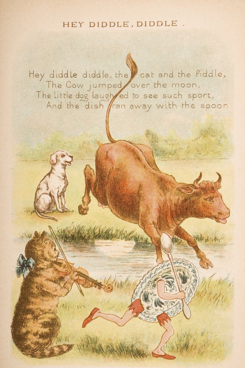 Hey Diddle、Diddle、「Old Mother Goose&39;s Rhymes and Tales」から出版、Frederick Warne und Co.、c.1890s（chromolitho） 作： コンスタンス・ハスルウッド