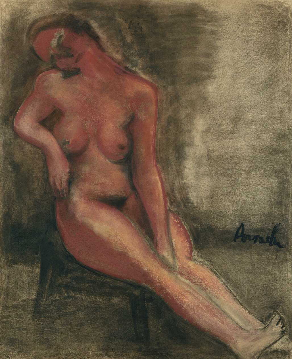 Ruiva nua sentada em uma cadeira; Nude Red Sentado em uma cadeira 作： コンスタント・ペルメケ
