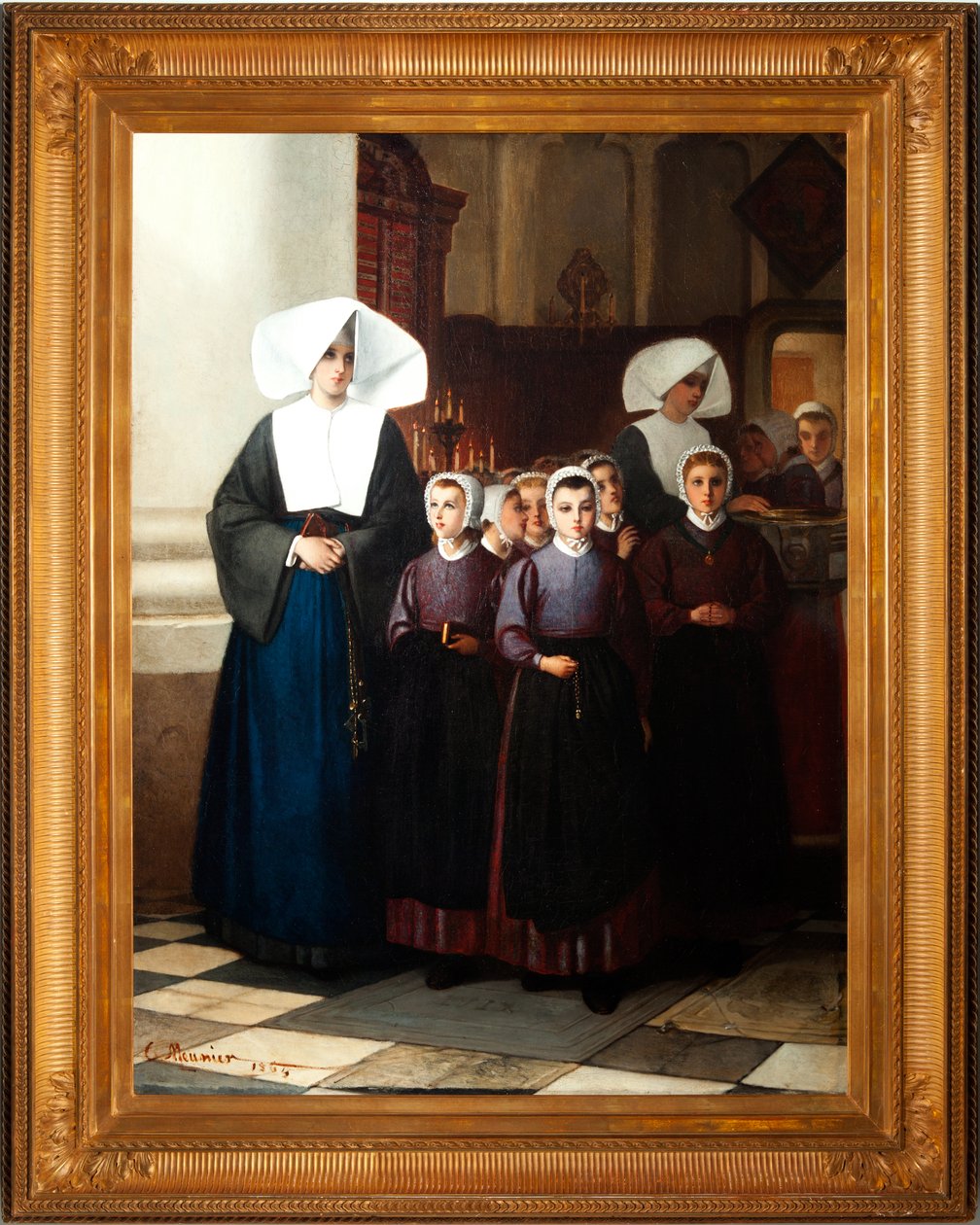 Pintura. Assinado e datado: Constant Meunier 1864. Os órfãos. Óleo sobre tela. Detalhe. 作： コンスタンタン・エミール・ムニエ