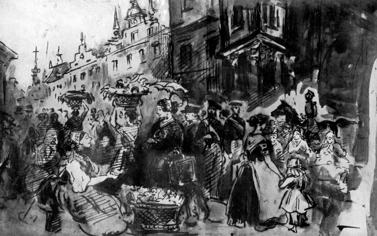 アルザスの街、19世紀、1930年。 作： コンスタンタン・ガイズ
