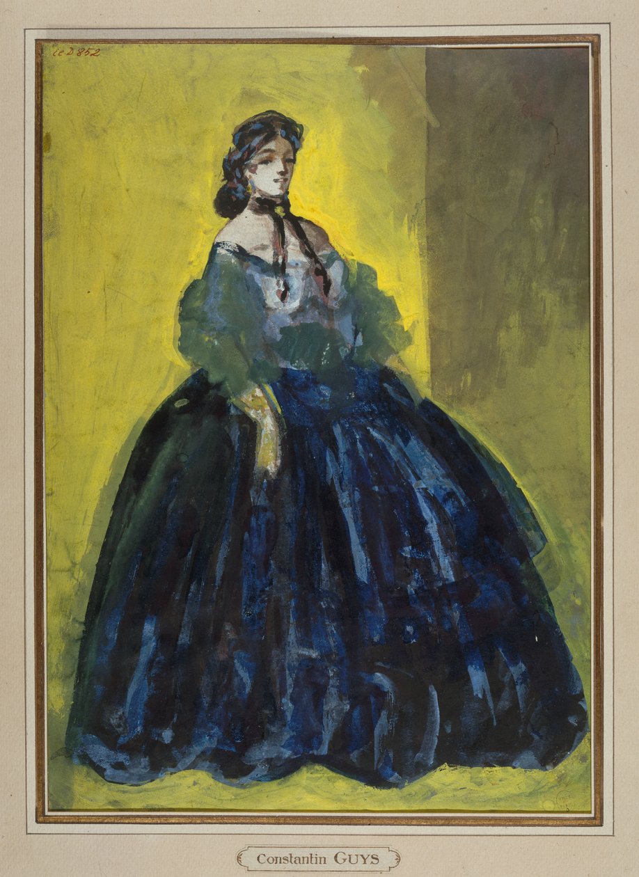 Studie einer Frau im blauen Kleid vor gelbem und grünem Hintergrund, um 1865 作： コンスタンタン・ガイズ