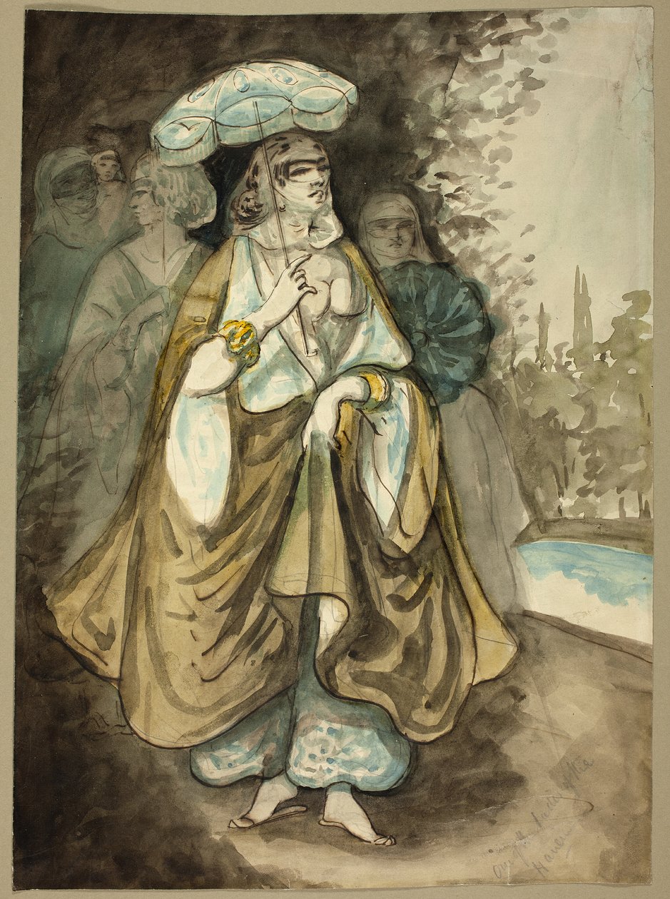 ハーレムの女性の 1 人 (直腸)。 風景の断片 (裏面) 作： コンスタンタン・ガイズ