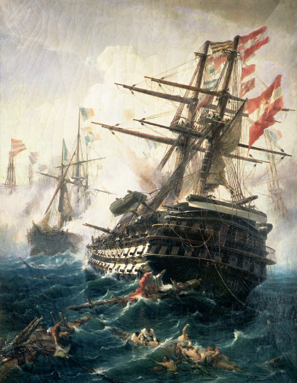 1866年にオーストリア・ハンガリー帝国とイタリアの間で戦ったリッサの戦い（キャンバスに油彩） 作： コンスタンティン・ヴォラナキス