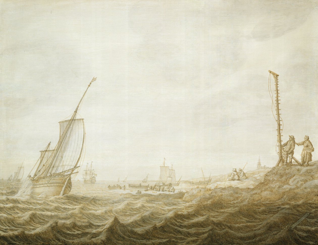 数字が描かれた海岸のグリザイユ 作： Cornelis Pietersz。ドゥ・モイ