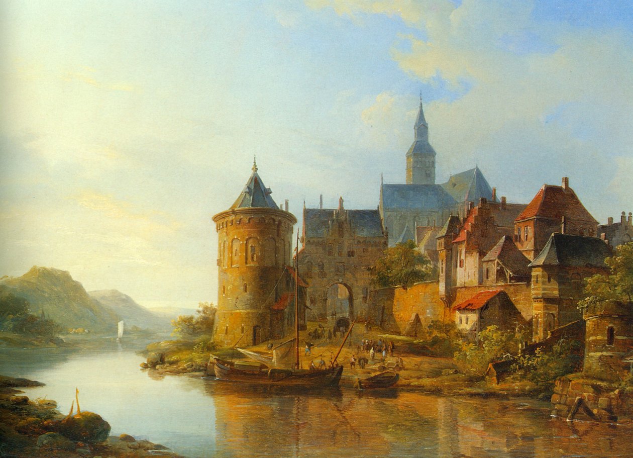 ライン川沿いの町の眺め 作： Cornelis Springer