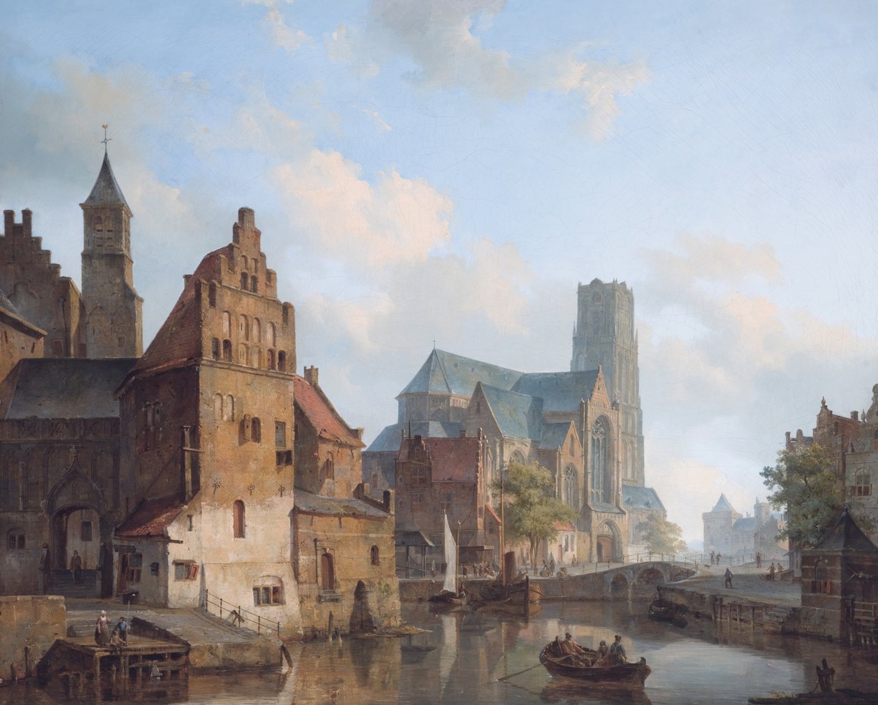 Delftse Vaartとロッテルダムの聖ローレンス教会の眺め 作： Cornelis Springer