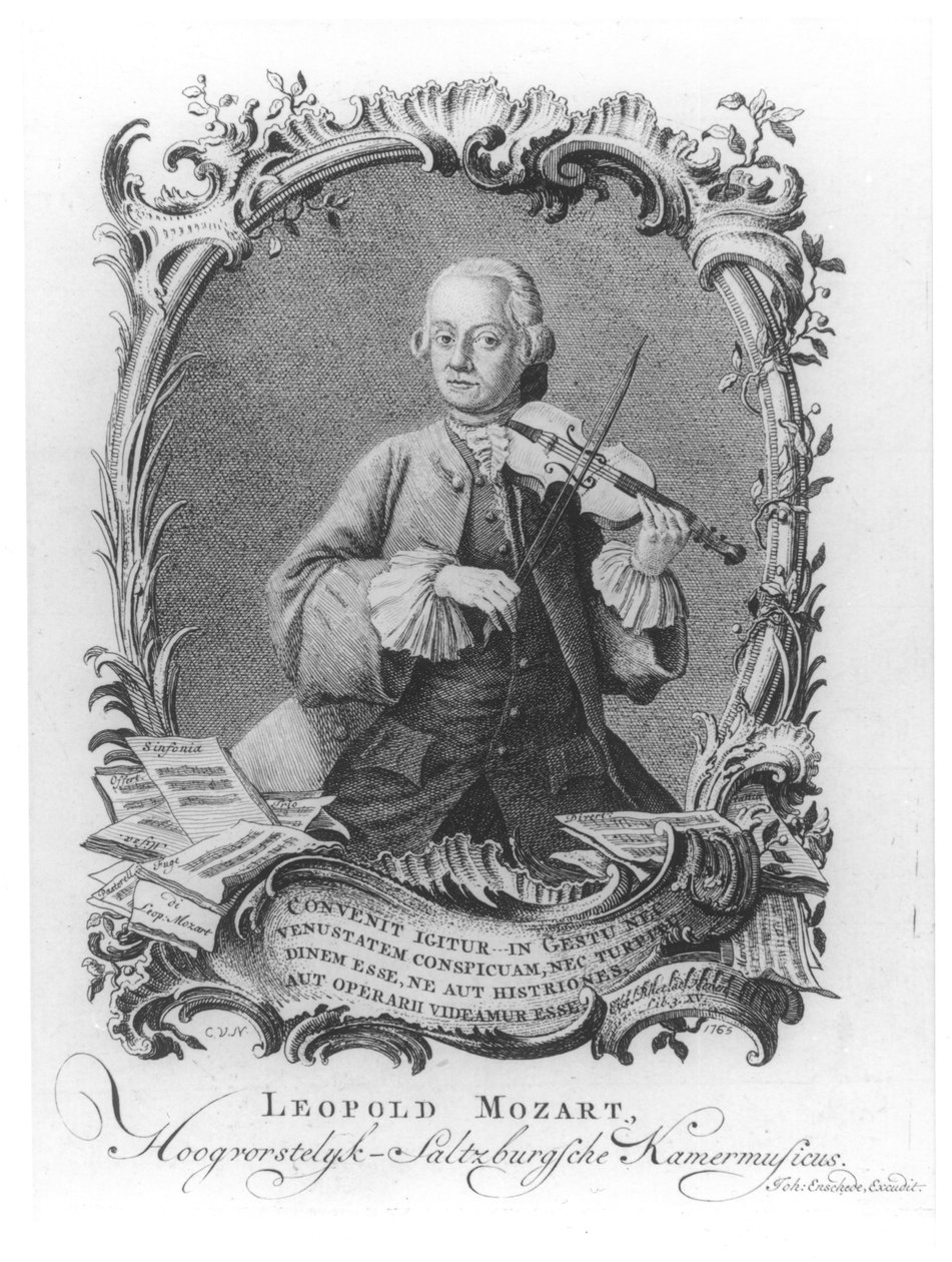 レオポルドモーツァルト（1719-87年）の肖像オーストリアのバイオリニスト、作曲家、ヨハンエンスヘーデの版画、1765年 作： コルネリス・ファン・ノールデ
