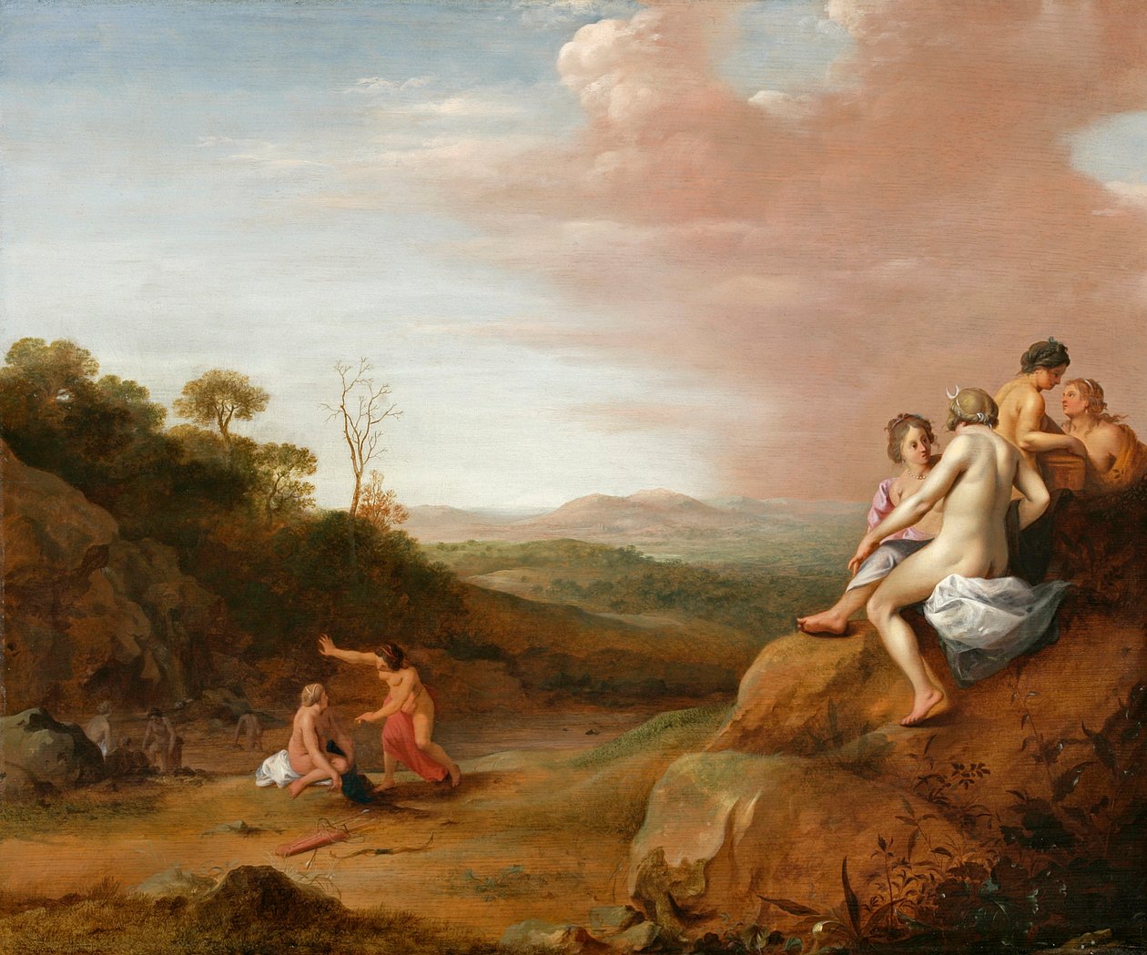 カリストの発見とダイアナと彼女のニンフ 作： Cornelis van PoelenburghまたはPoelenburch