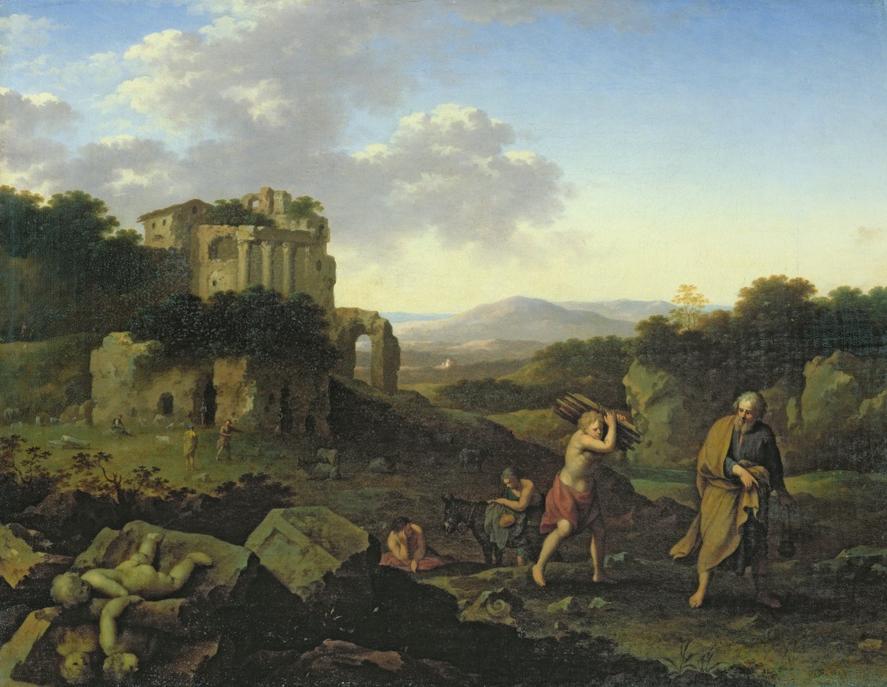 アブラハムとアイザックのいる風景 作： Cornelis van PoelenburghまたはPoelenburch