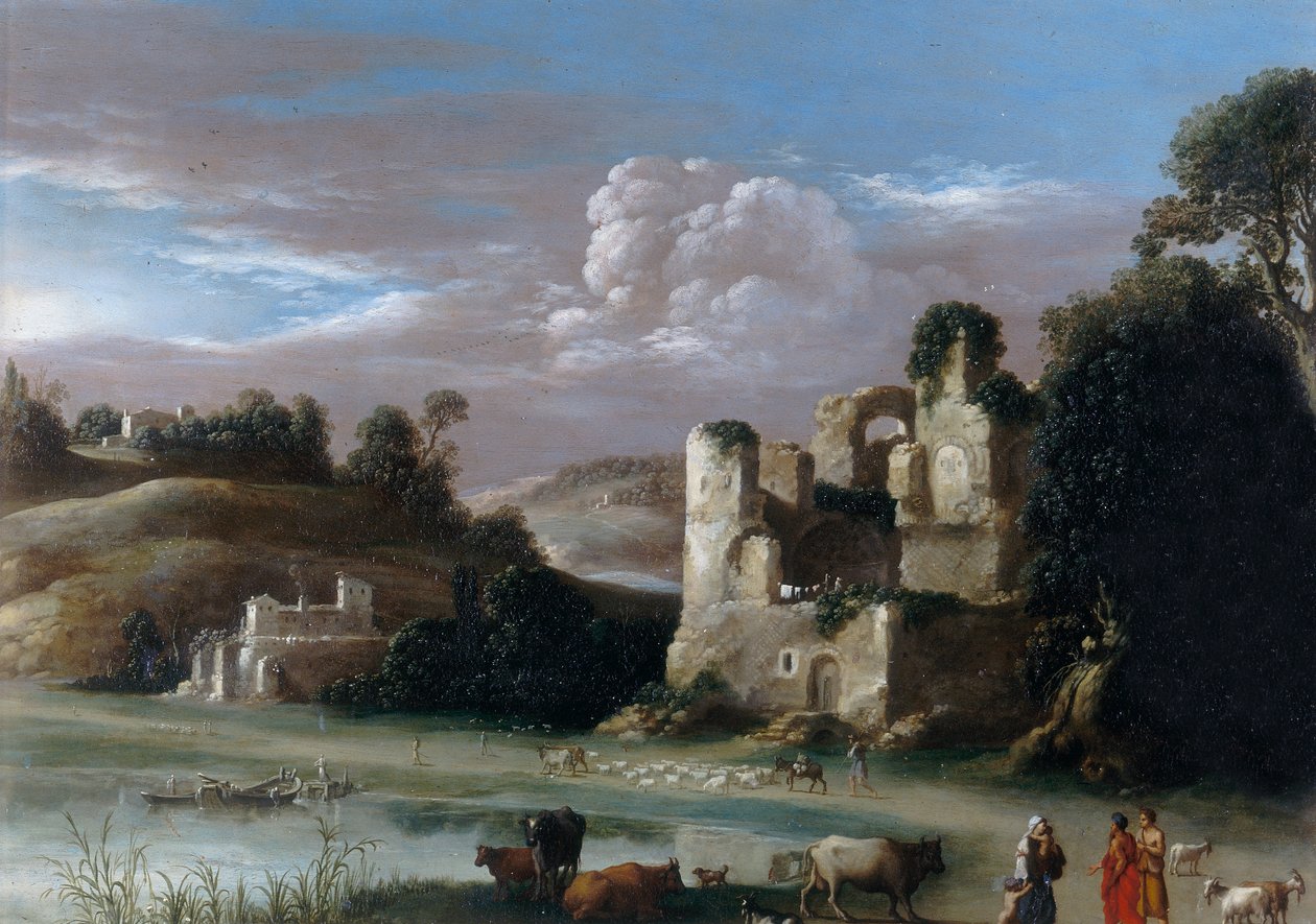 廃墟と羊飼いのいる風景 作： Cornelis van PoelenburghまたはPoelenburch