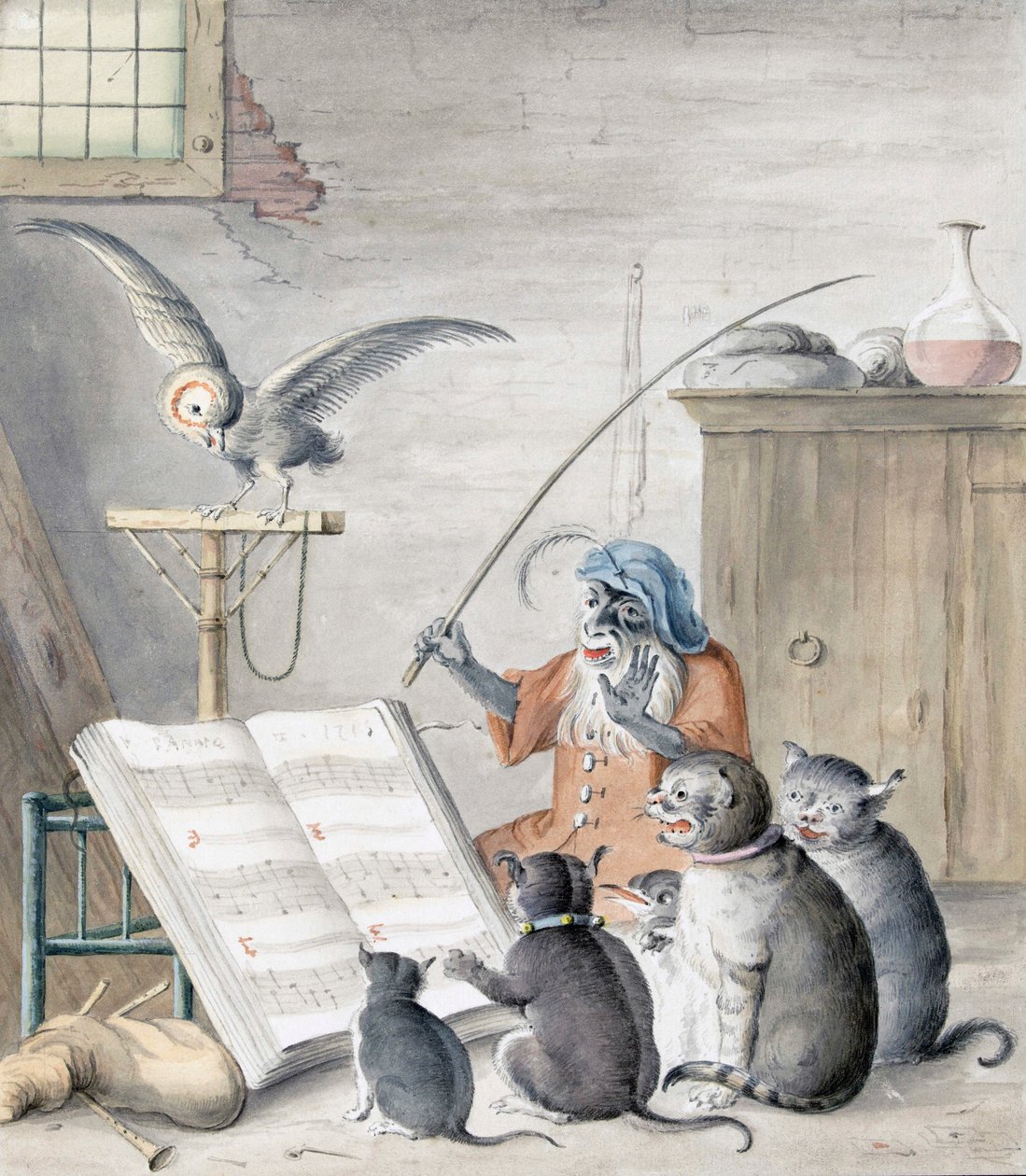 猫のコンサート（彫刻 作： Cornelis（後）Saftleven