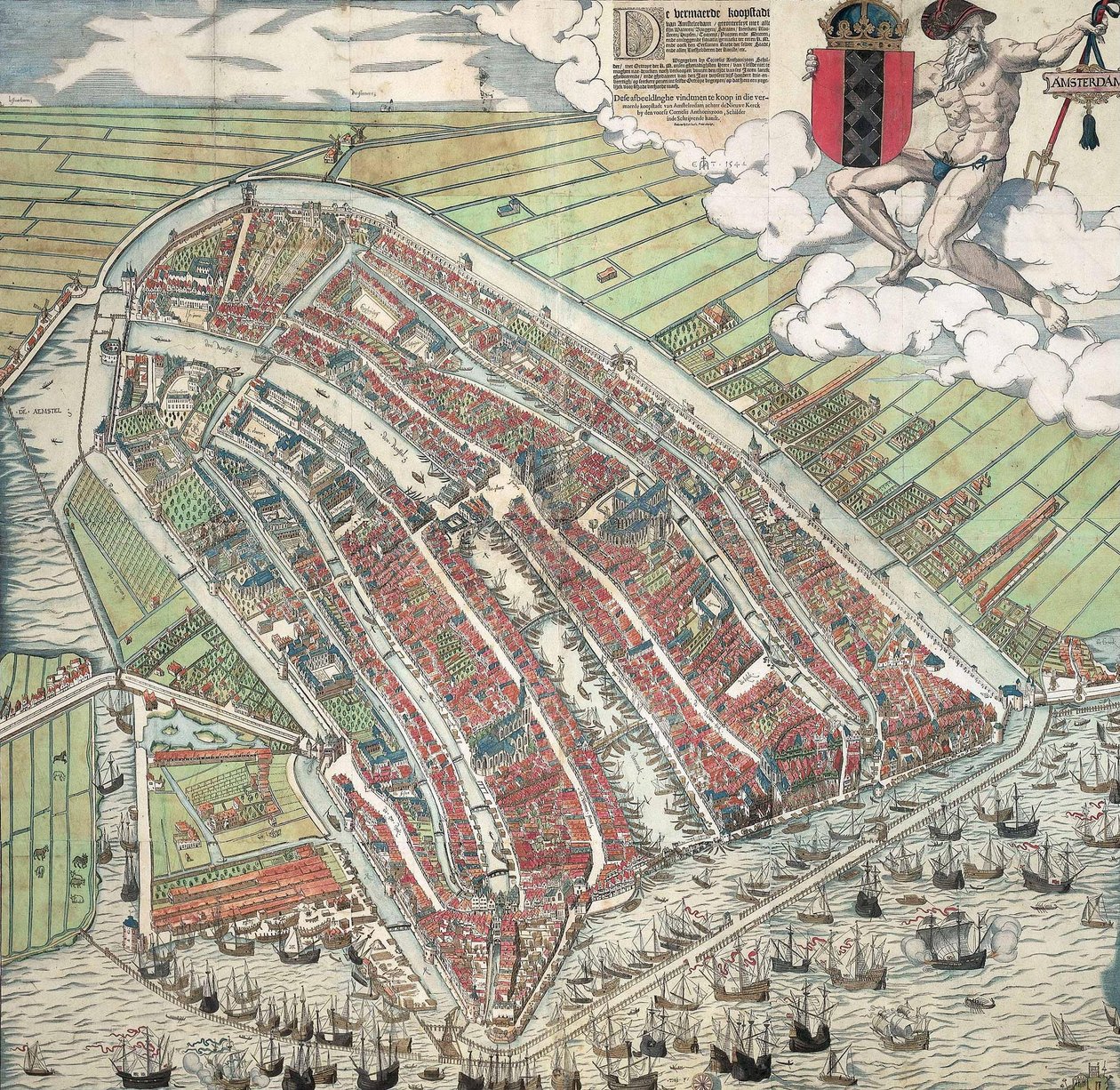 ドイツ語：Die berühmte Handelsstadt Amsterdam
オランダ語： De vermaerde koopstadt van Amstelredam 作： コルネリス・アントニス。