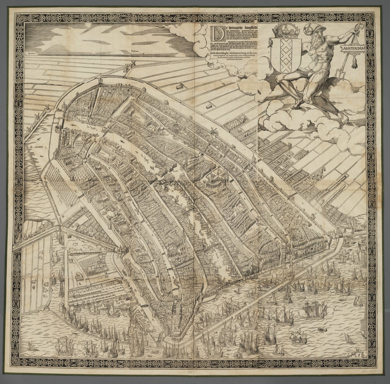 ドイツ語：Die berühmte Handelsstadt Amsterdam
オランダ語： De vermaerde koopstadt van Amstelredam 作： コルネリス・アントニス。