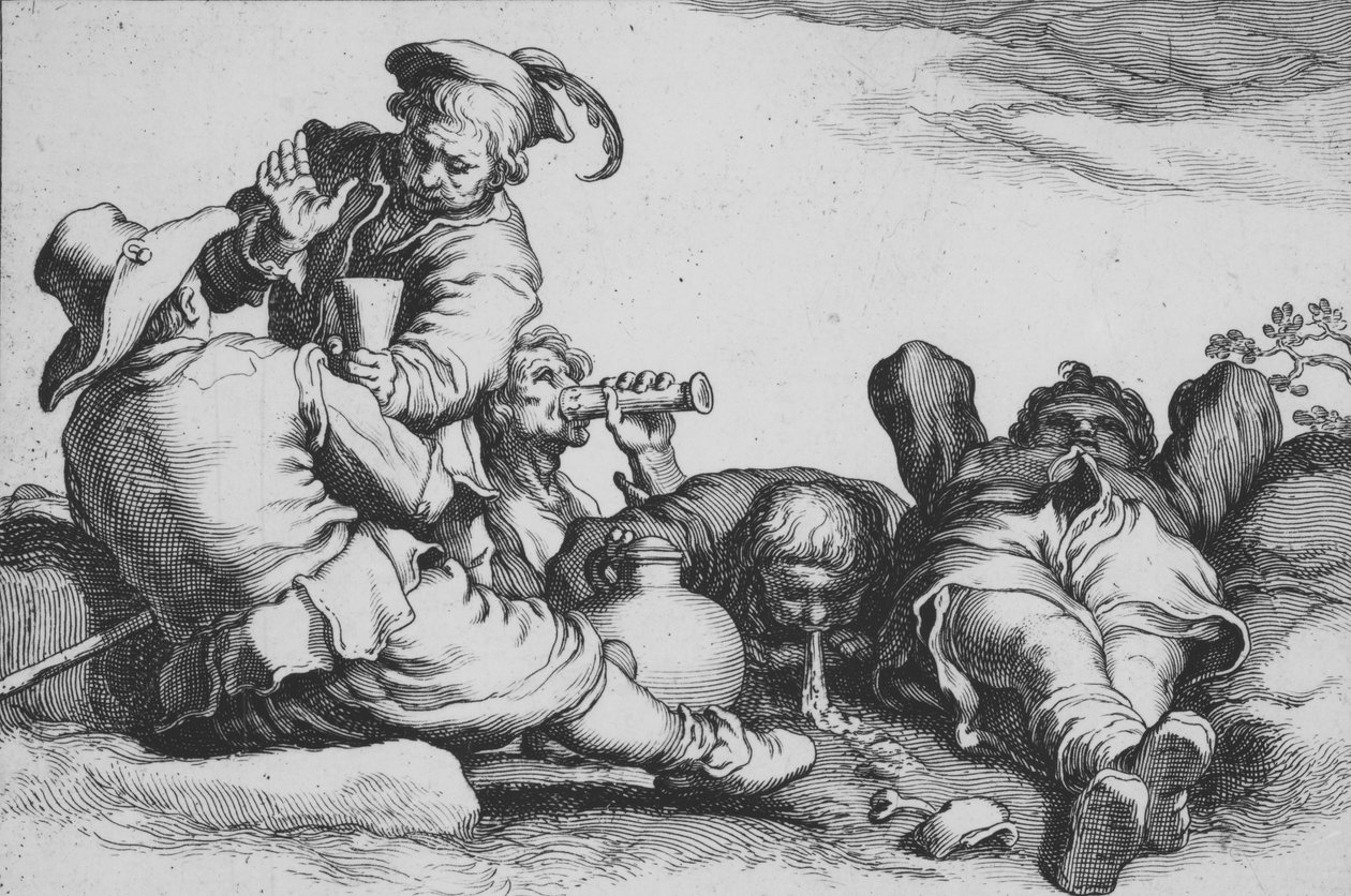 農民の飲酒、17 世紀のシリーズ 16 農民の主題から。 作： Cornelis Bloemaert