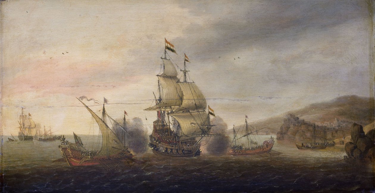 オランダの戦争兵とスペインのゲイリーの間の海戦 作： Cornelis Bol
