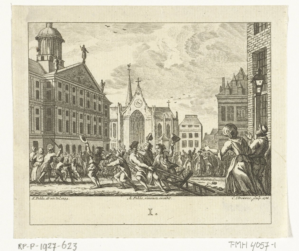 1754年、アムステルダムのダム広場でのダニエル・ラープの葬式での蜂起 作： Cornelis Brouwer