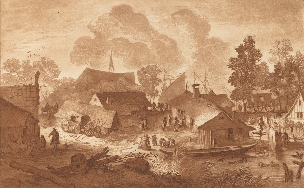 池のある村、c。 1782年。 作： Cornelis Brouwer