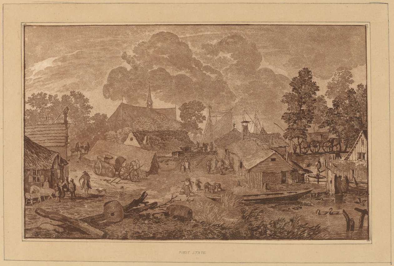 池のある村、c。 1782年。 作： Cornelis Brouwer