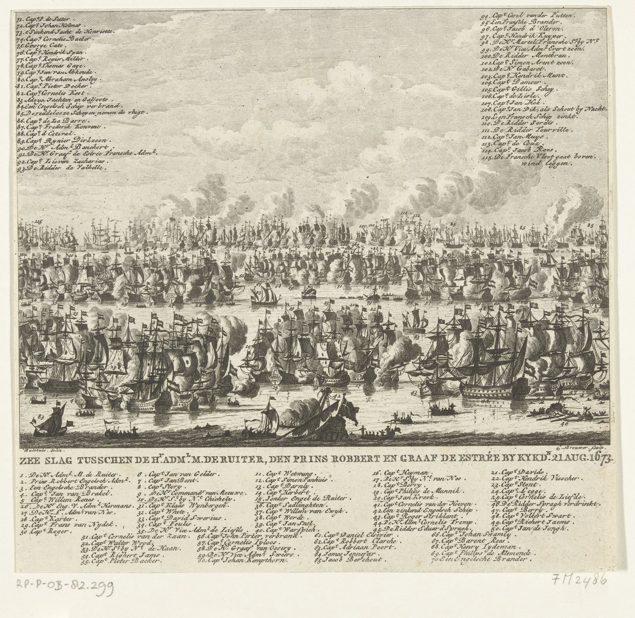カイクダインの戦い、1673 時間の間の海戦。 adml。 M. de Ruiter、Robert 王子、Kykdn による Estrée 伯爵。 1673 年 8 月 21 日 (オブジェクトのタイトル) 作： Cornelis Brouwer