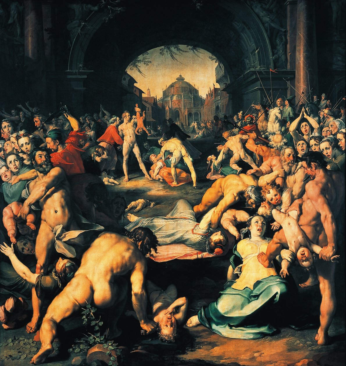 Cornelis Cornelisz van Haarlem（1562-1638）による、三部作の中央パネルである無実の虐殺 作： コルネリスコルネリス。ヴァン・ハーレム
