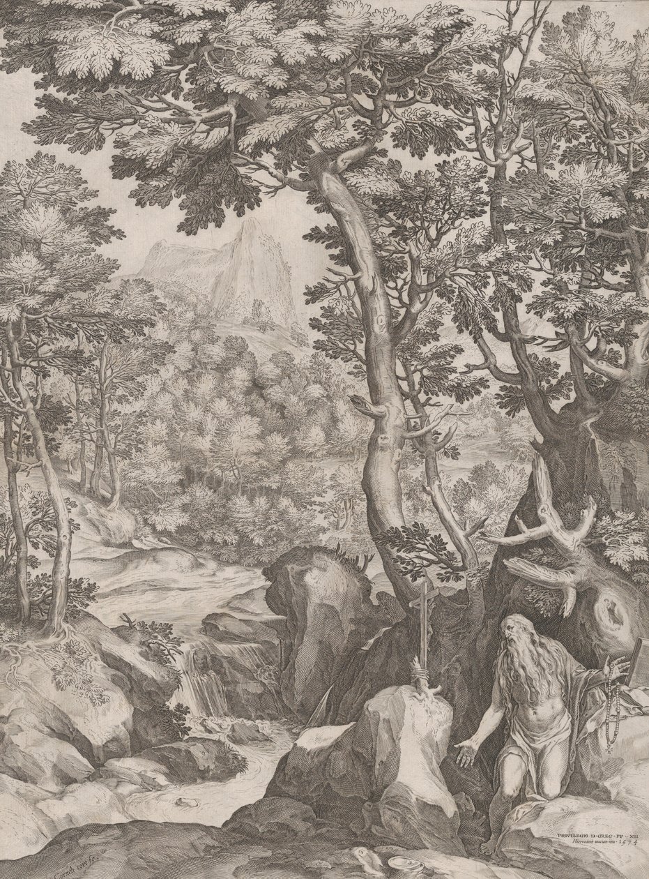 荒野の聖オヌフリウス、1574年。 作： コルネリス・コート