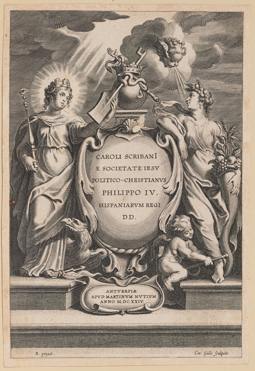 Carolus Scribani のタイトル ページ、Politico-Christianus 作： ピーテル・パウル・ルーベンス卿の後のコルネリス・ガルI