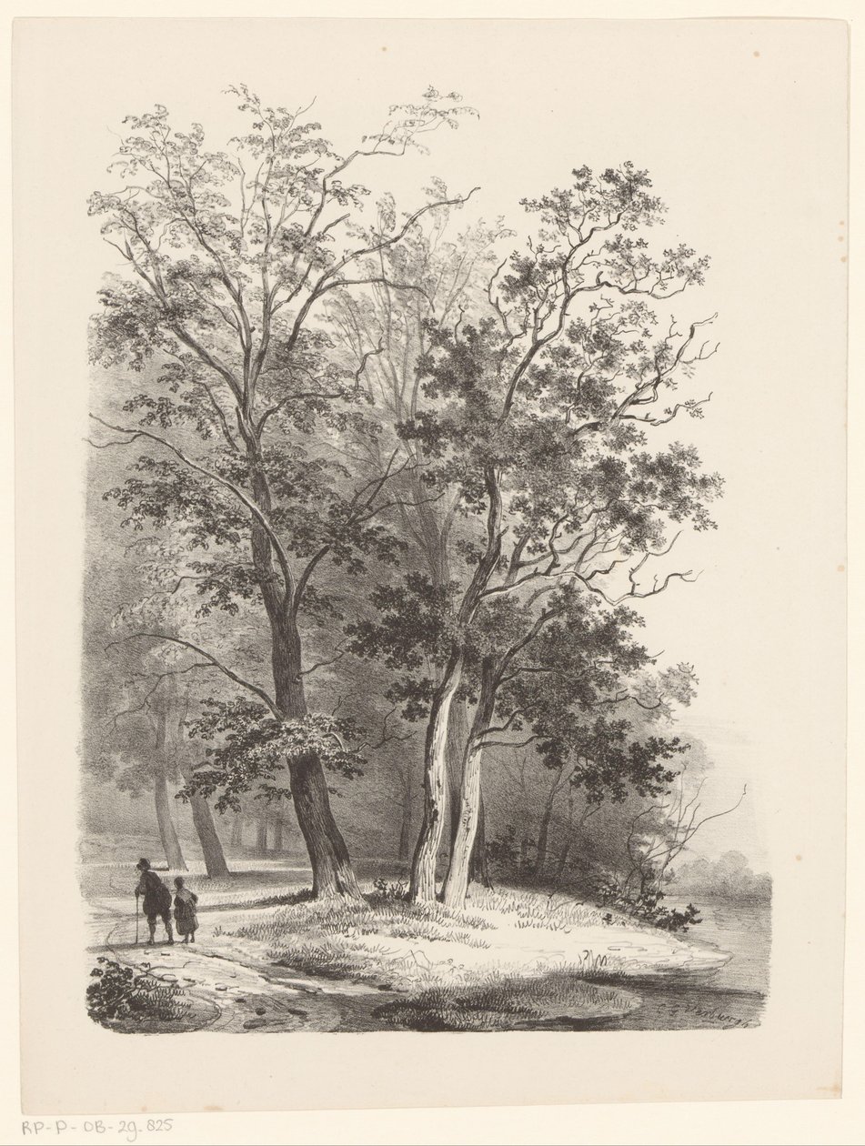 森の中を歩く二人の人物 作： Cornelis Gerrit Verburgh