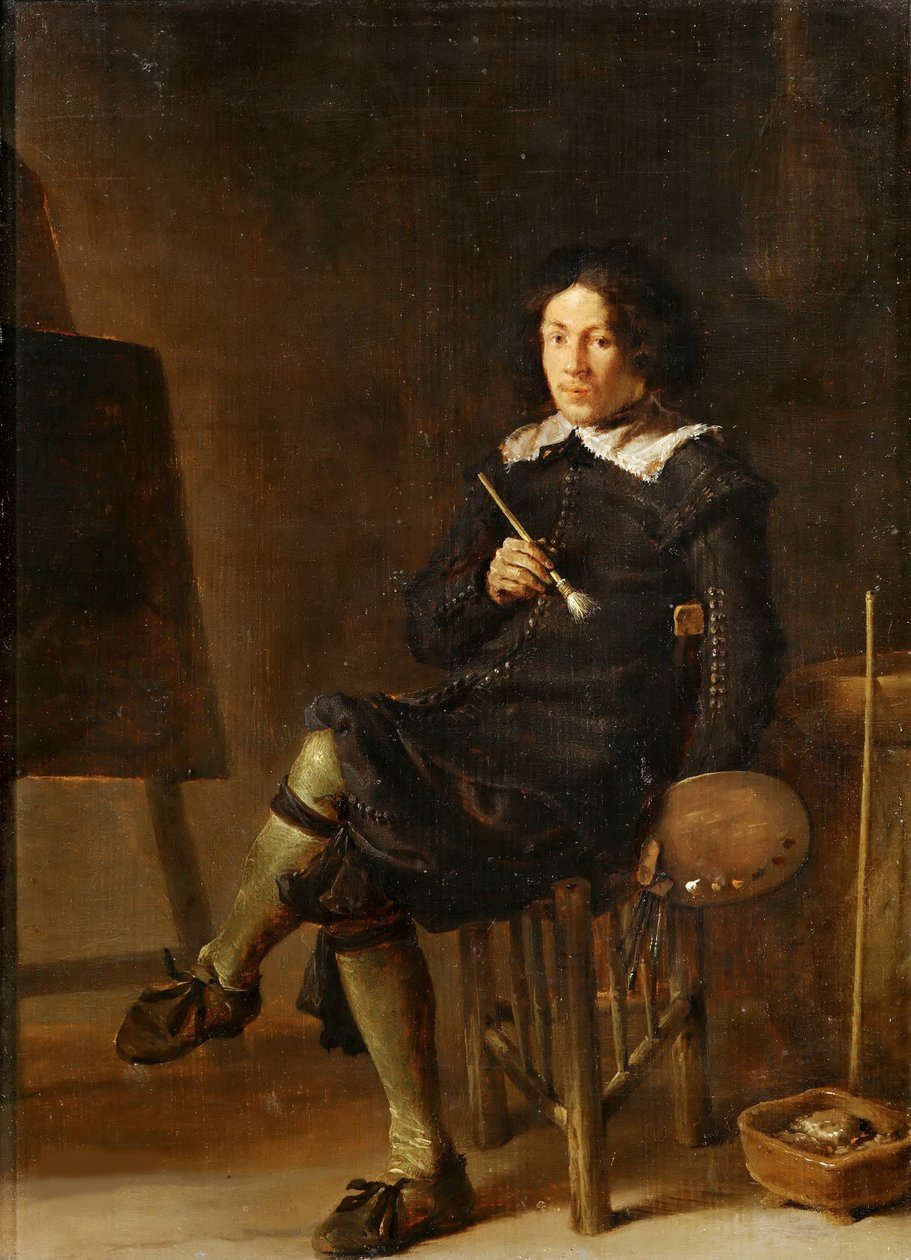 イーゼルを持った自画像、1629年。 作： Cornelis Hermansz Saftleven
